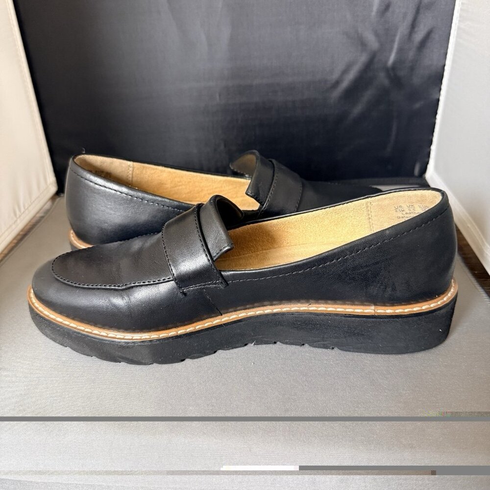 Naturalizer Adiline Loafers 8.5 Black Leather Chunky Platform Lug Sole Comfort - Picture 4 of 5